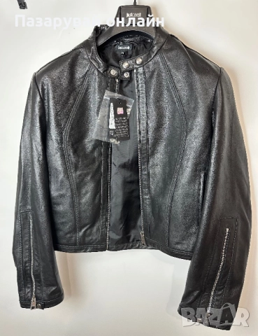 Ново Just Cavalli Дамско Кожено Яке Черно Размер L - 44, снимка 2 - Якета - 52448444