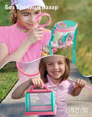 Нов Детски комплект за изследване на природата 13 части розов с бинокъл лупа и мрежа, снимка 5 - Образователни игри - 54046315