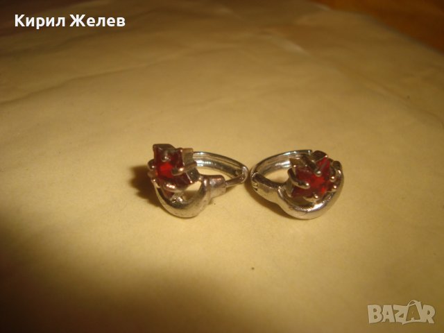 КРАСИВИ ЗВЕЗДОВИДНИ МЕДНИ ПОСРЕБРЕНИ РЕТРО ОБЕЦИ с ФАСЕТИРАНИ ЦВЕТНИ КРИСТАЛИ - ГРАНАТ 31351, снимка 11 - Обеци - 38033435