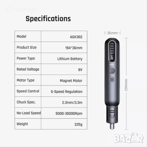 Greenworks мини гриндер 8 волта на зарядни батерии, снимка 4 - Други инструменти - 53249838