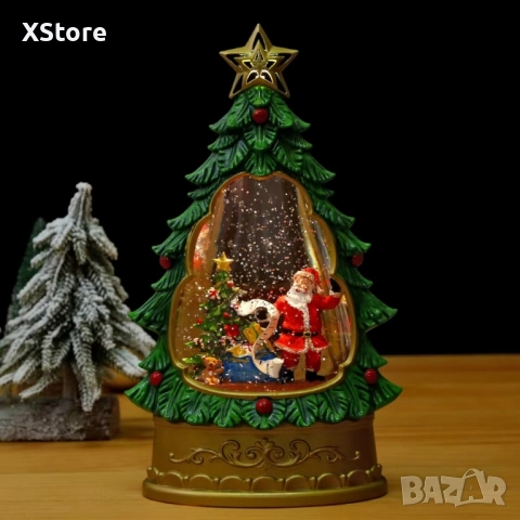 Светеща коледна елха с въртящ сняг