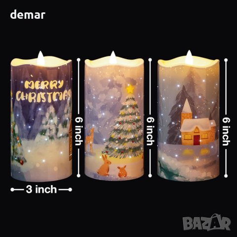 Комплект 3 броя коледни LED свещи с батерии , снимка 4 - Декорация за дома - 42925988