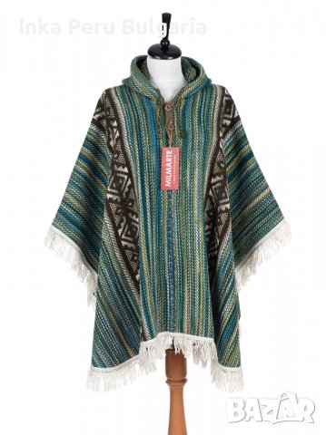 Автентичнo еквадорско унисекс пончо, 100% вълна, зелено, снимка 3 - Пуловери - 35540883