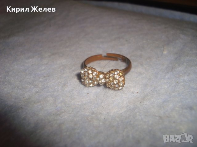 СТАР МЕДЕН КРИСТАЛЕН ФИГУРАЛЕН ВИНТИДЖ АРТ ПРЪСТЕН - ПАПИЙОНКА РЕГУЛИРУЕМ 27644, снимка 5 - Пръстени - 37514081