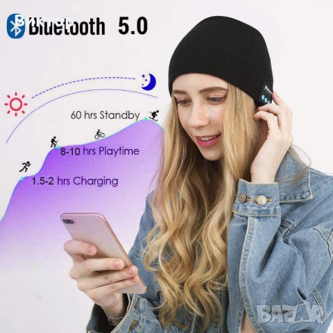 Музикална Bluetooth шапка Beanie шапка с микрофон и стерео слушалки Hands Free, снимка 2 - Bluetooth слушалки - 30534805