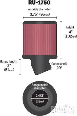 Конусен филтър К&N 62мм, снимка 2 - Аксесоари и консумативи - 49639509