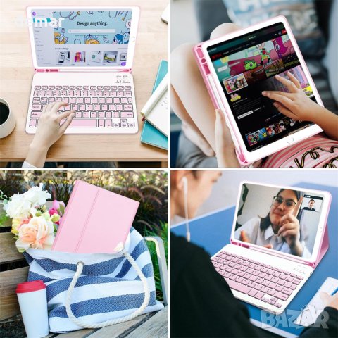 Калъф с клавиатура за iPad 10.2 2021/2020/2019 - розов, снимка 8 - Калъфи, кейсове - 42326419