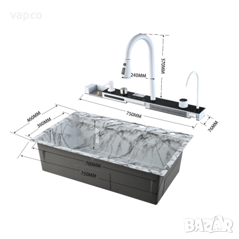 Бял мрамор - Мултифункционална кухненска мивка с двоен водопад , снимка 13 - Мивки - 52128606