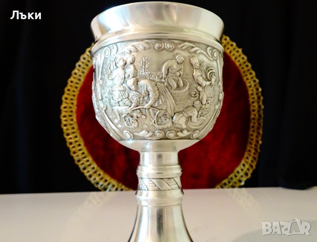 Калаен бокал за вино,битови селски картини. , снимка 5 - Антикварни и старинни предмети - 37054355