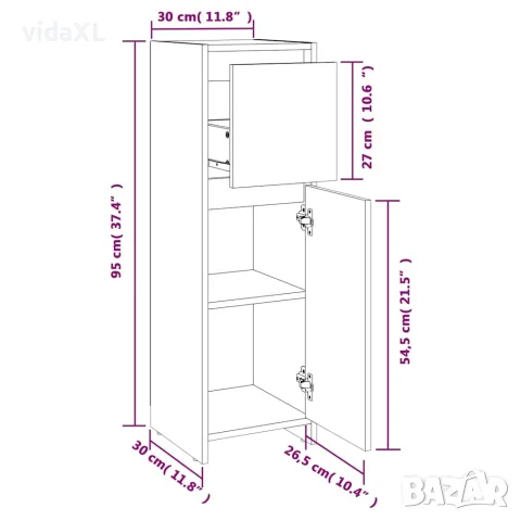 vidaXL Шкаф за баня, бял, 30x30x95 см, инженерно дърво, снимка 9 - Шкафове - 56147862