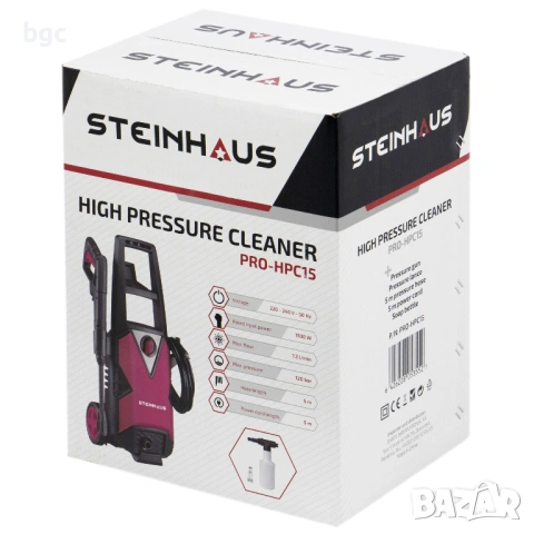  Водоструйка Steinhaus PRO-HPC15, 1500 W,120 бара, 300 л/ч , снимка 3 - Парочистачки и Водоструйки - 53916727
