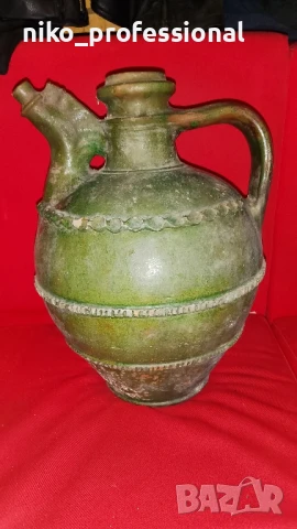 Стара стомна, оцетник, крондир в зелен цвят , снимка 1