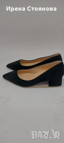 Дамски велурени обувки в черно с нисък ток, 37 номер. Нови., снимка 5 - Маратонки - 49274188