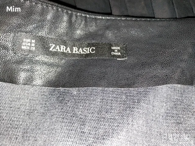 Zara Basic M Черна кожена пола с плисета , снимка 6 - Поли - 48468111