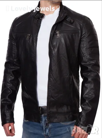 Мъжко черно  кожено яке , снимка 3 - Якета - 50236143