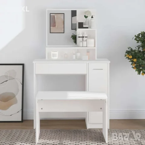 vidaXL Тоалетка с огледало, бяла, 86,5x35x136 см, снимка 2 - Тоалетки - 56147809
