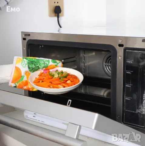 Ръкавица за фурна, памук / лен, 16x27 см, черно бяло и многоцветна , снимка 2 - Аксесоари за кухня - 48648500