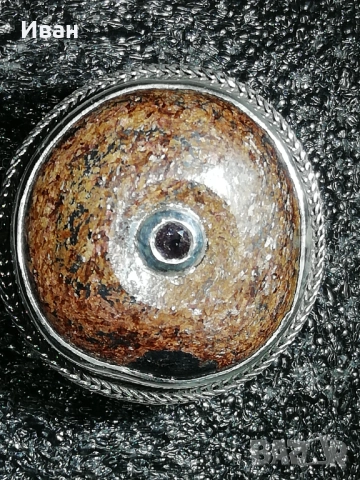 Сребърен пръстен със Сапфир и Слънчев камък 