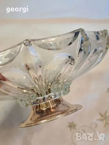 кристална фруктиера с посребрен пиедестал 7/3, снимка 3 - Аксесоари за кухня - 49812228