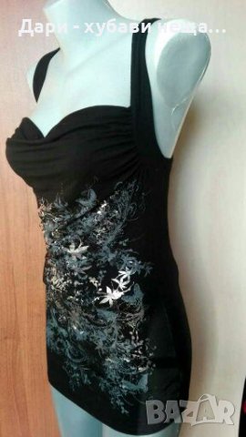 Туника в черно, със сребриста украса🍀❤S,M❤🍀арт.4310, снимка 2 - Туники - 37036345