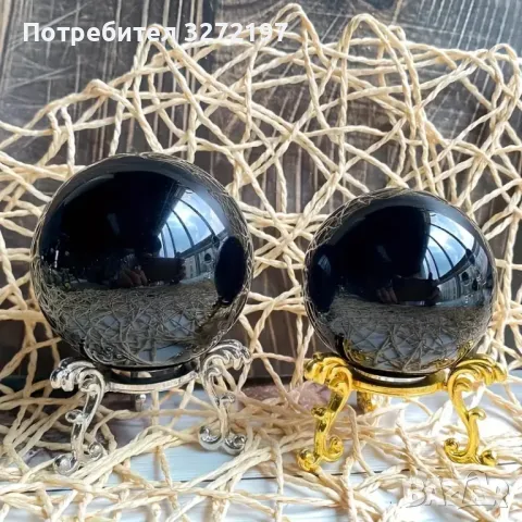 Елегантна Черна Кристална Топка с метална стойка в сребрист цвят,Фенг Шуй, снимка 5 - Декорация за дома - 48256477