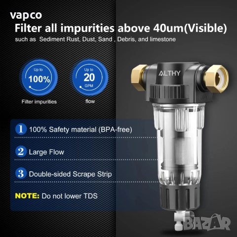 Самопочистващ филтър за водопровод AL-PRE1, снимка 2 - ВИК - 51462729