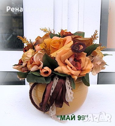 Икебана с рози от кадифе, снимка 2 - Подаръци за жени - 39430516
