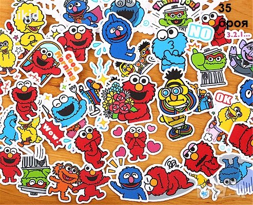 35 бр Улица Сезам Бисквитено чудовище Muppet Cookie Monster  малки самозалепващи лепенки стикери ръч