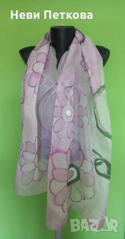 Рисуван копринен шал РОЗОВО НЕБЕТО, снимка 3 - Шалове - 35008153
