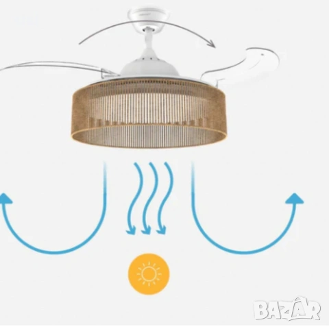 Brizy Bright Rattan – Вентилатор за таван с лампа и функция лято/зима