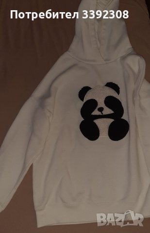Бяло Худи \ суичер с качулка панда, снимка 1