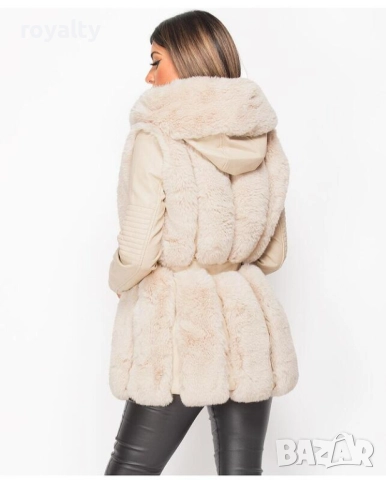 Бежов пухкав елек с качулка, снимка 2 - Елеци - 51995636