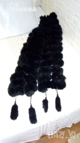 Черен шал от естествена кожа, снимка 2 - Шалове - 53195909