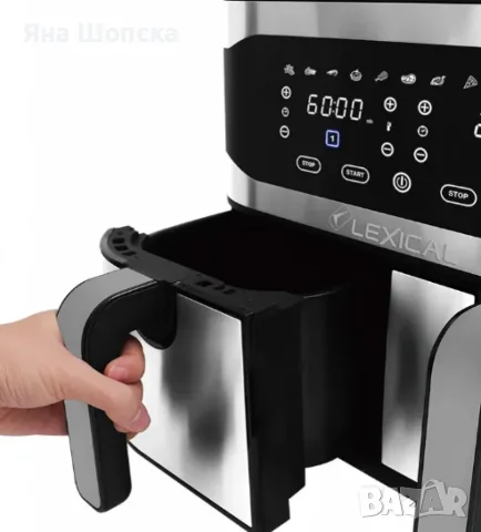 Двоен Air Fryer Lexical 9L 2100W – 2 кошници, 10 програми, тъч дисплей, снимка 2 - Уреди за готвене на пара - 55787441