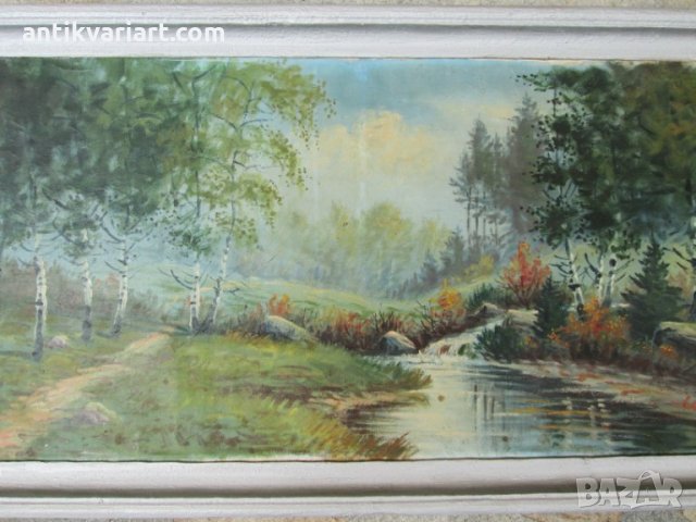 Стара голяма оригинална картина -масло,платно,подпис,90х52см, снимка 4 - Картини - 29371573