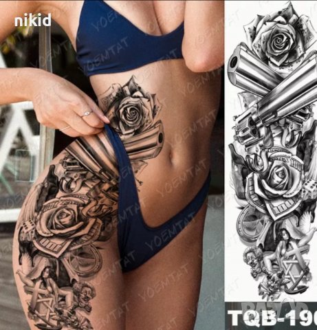 Ръкав карти пистолети пари жена клоун и гълъб временна татуировка татос татус Tattoo