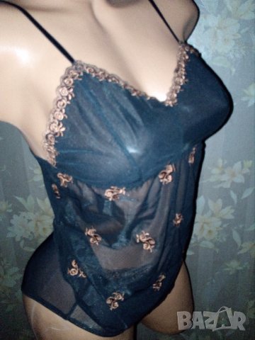 ТСМ- Страхотен комплект топ и бикини с кафява бродерия М, снимка 1