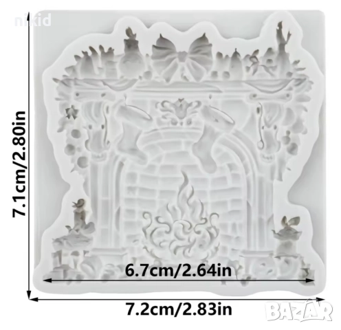 Коледна камина с огън декорирана силиконов молд форма фондан шоколад гипс, снимка 2 - Форми - 51572892