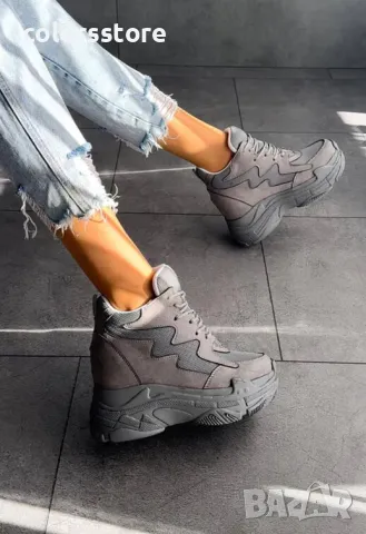 Кецове на платформа - сив велур и мрежа - PJN90