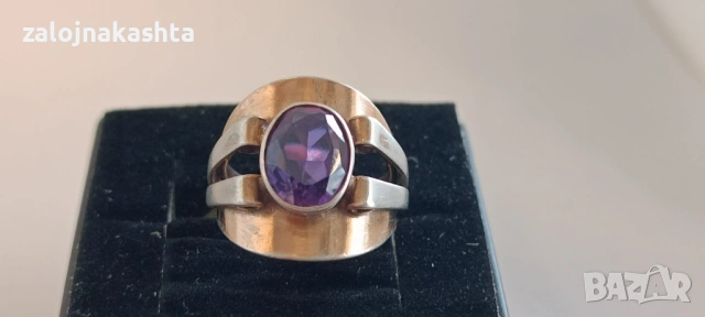 Съветски-Сребърен пръстен с Аметист-4,96гр/875, снимка 4 - Пръстени - 54123071