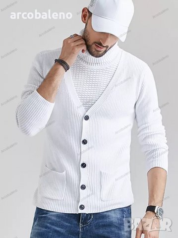 Мъжки пуловер с висока яка и тънка плетена жилетка, 3цвята - 023, снимка 9 - Пуловери - 38988632