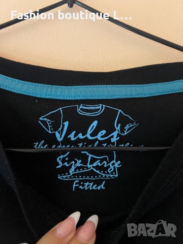 Черна дамска памучна блуза със синя щампа L размер 🖤🩵💙🖤🩵💙, снимка 3 - Блузи с дълъг ръкав и пуловери - 52186618