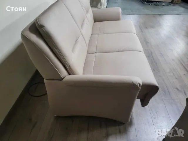 ПРОМОЦИЯ!!!Кремав кожен комплект дивани тройка и двойка Polinova PN-PF19167, снимка 3 - Дивани и мека мебел - 48307131