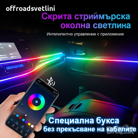RAINBOW LED амбиентно осветление за автомобили с RGB 256 цвята, 18 в 1, снимка 3 - Аксесоари и консумативи - 52827836