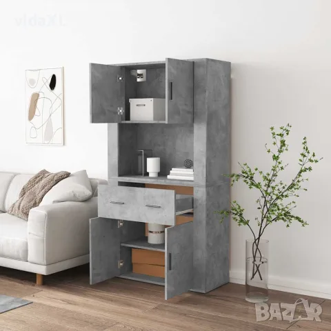 vidaXL Висок шкаф, бетонно сив, инженерно дърво, снимка 3 - Бюфети - 56146716