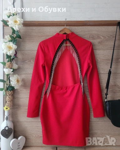 Официална червена рокля с гол гръб и камъни , снимка 9 - Рокли - 54074113