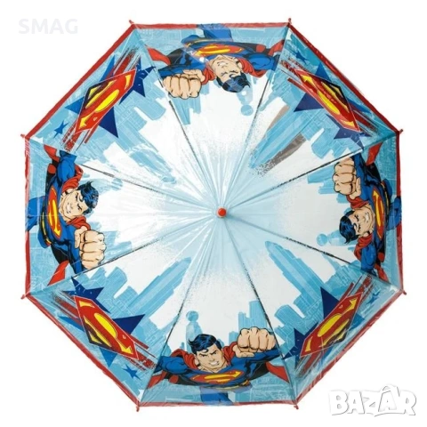 Детски прозрачен червен чадър Superman автоматичен_1242386