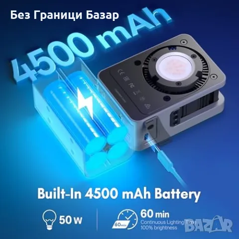 Нова Преносима Видео Светлина ZHIYUN CX50 50W CRI 95+ с Батерия за Видео, снимка 6 - Светкавици, студийно осветление - 49965629
