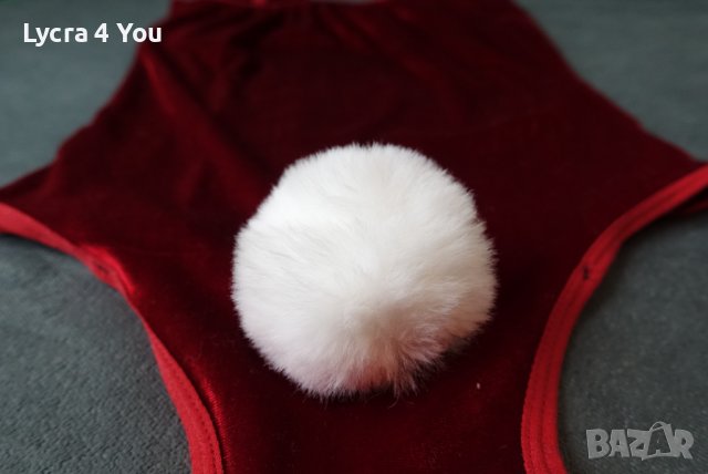 S секси червено кадифено боди с бяла пухкава заешка опашка, снимка 3 - Бельо - 42146519