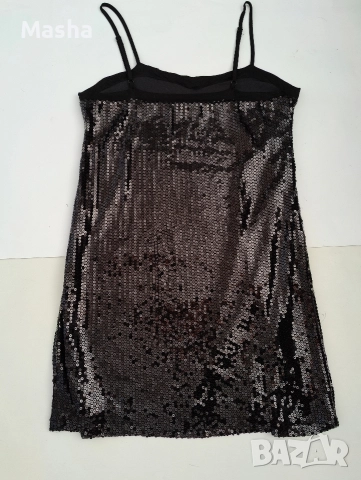 Черна коктейлна рокля с пайети L/XL, снимка 3 - Рокли - 52693356